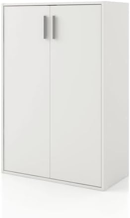 Homes: Inside + Out Apexa 3-Tier Stackable Wood Bookcase with Doors, Cube Storage Organizer Shelves, Small Food Pantry Cabinet, Dorm Teen Room Decor & Bedroom, Home Office, Kitchen, White by HOMESInsideOut