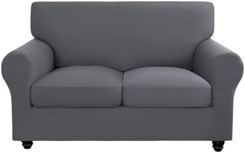 SearchI Stretch Sofa Cover Couch Cover, 3 Pieces Loveseat Slipcover with 2 Separate Cushion Cover, Washable Furniture Protector for Living Room(Loveseat, Grey) by SearchI