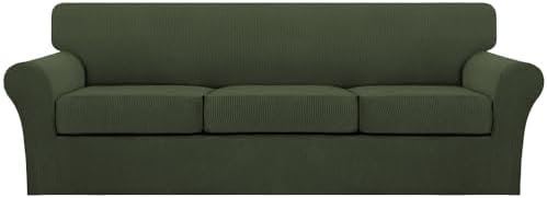 Turquoize 4 Piece Sofa Covers for 3 Cushion Couch Sofa Slipcover Soft Couch Cover for Dogs-Washable Sofa Furniture Covers with 3 Individual Large Cushion Covers (XL Sofa, Olive) by Turquoize