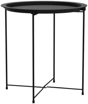 Garden 4 you End Table 2 PCS Metal Side Table Black Round Folding Tray Cyan Sofa Small Accent Fold-able Table, Round End Table Tray, Next to Sofa Table, Snack Table for Living Room and Bed Room - Image 4