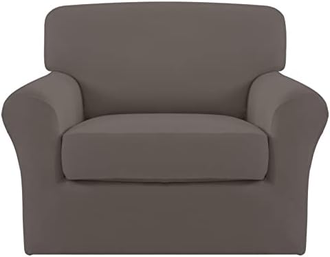 Easy-Going 2 Pieces Microfiber Stretch Chair Slipcover – Spandex Soft Fitted Sofa Couch Cover Washable Furniture Protector with Elastic Bottom Kids Pet Taupe by Easy-Going