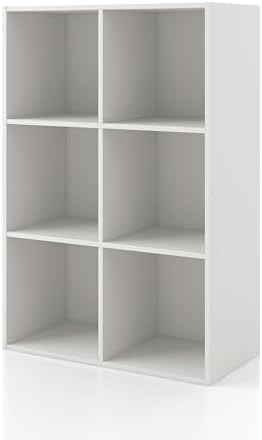Homes: Inside + Out Apexa 6-Cube Storage Organizer Shelves, Stackable Wood Bookcase Fits Cubby Bins for Organization, Dorm Teen Room Decor & Home Office, White by HOMESInsideOut