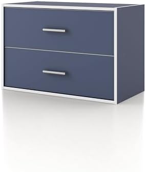 Homes: Inside + Out Apexa 2-Drawer Wooden Stackable Storage Drawers, Small Food Pantry Cabinet, Cajonera De Madera, Underbed Drawer Dorm Teen Room Decor & Bedroom, Home Office, Kitchen, Steel Blue by HOMESInsideOut