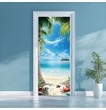 arricraft 2 Pcs Self-Adhesive Beach Scene Door Wall Stickers, 31.5"x78.7", PVC Material, Blue, Green, Rectangular, Indoor Use - Image 8