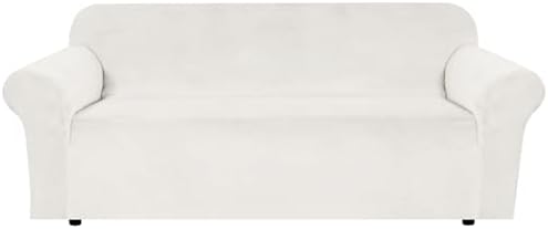 H.VERSAILTEX Stretch Velvet Sofa Covers for 3 Cushion Couch Covers Furniture Protector Soft with Non Slip Elastic Bottom, Crafted from Thick Comfy Rich Velour (Large Sofa 90"-97", Porcelain White) by HVERSAILTEX