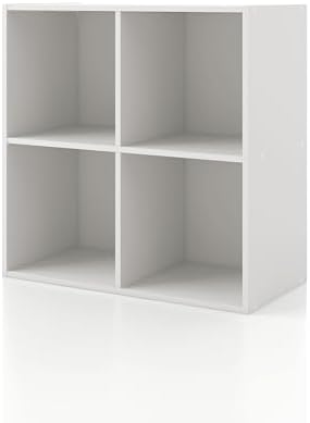 Homes: Inside + Out Apexa 4-Cube Storage Organizer Shelves, Stackable Wood Bookcase Fits Cubby Bins for Organization, Dorm Teen Room Decor & Home Office, White by HOMESInsideOut