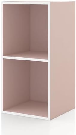 Homes: Inside + Out Apexa 2-Cube Storage Organizer Shelves, Stackable Wood Bookcase Fits Cubby Bins for Organization, Dorm Teen Room Decor & Home Office, Light Pink by HOMESInsideOut