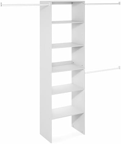 Furinno FANO Closet Organizers and Storage, 5-Tier Wide Closet Storage Organizer with 3 Hanging Bars and Adjustable Shelf, Wardrobe Closet Shelf Tower, 14.8 x 23.6 x 82.1 for Bedroom, White - Image 5