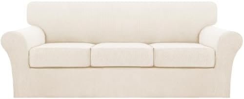 Turquoize 4 Piece Sofa Covers for 3 Cushion Couch Sofa Slipcover Soft Couch Cover for Dogs-Washable Furniture Cover with 3 Individual Covers (3 Cushion Sofa, Cream) by Turquoize