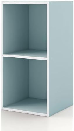 Homes: Inside + Out Apexa 2-Cube Storage Organizer Shelves, Stackable Wood Bookcase Fits Cubby Bins for Organization, Dorm Teen Room Decor & Home Office, Light Blue by HOMESInsideOut