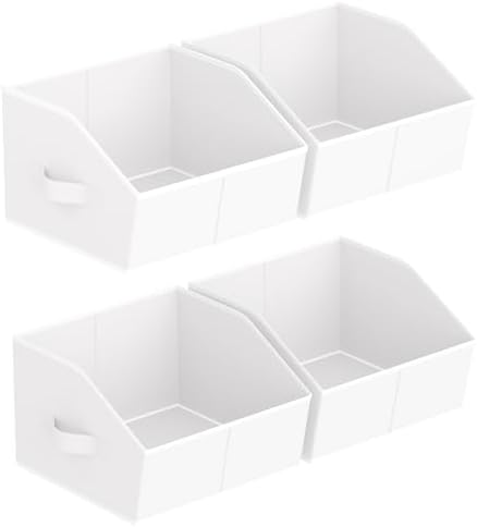 Homsorout Storage Bins for Shelves - Small Trapezoid Closet Shelf Organizer, Fabric Organization Bins with Handles, Storage Baskets for Clothes, Towel, Purse, 4 Pack, White by Homsorout