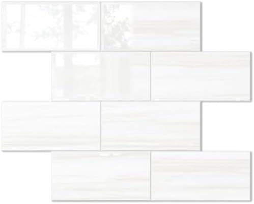 STICKGOO 10-Sheet Backsplash Peel and Stick Subway Tile(Thicker Design, Glossy Dolomite White) by STICKGOO