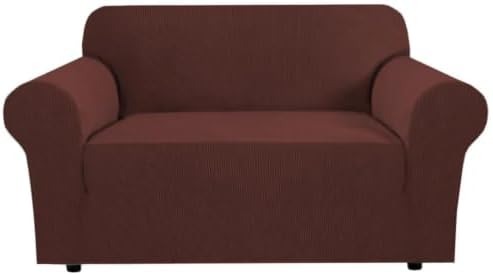 H.VERSAILTEX Stretch Couch Cover Loveseat Covers for 2 Cushion Couch Sofa Slipcover for Love Seat 1 Piece with Elastic Bottom, Checked Jacquard Fabric(Loveseat 58"-70" Wide, Burnt Brick) by HVERSAILTEX