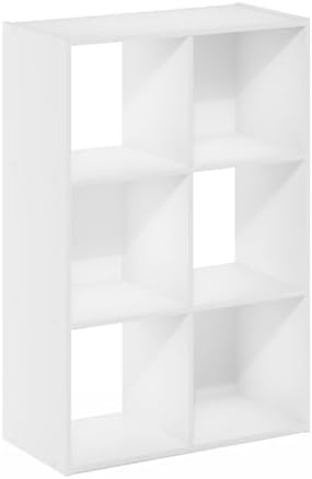 Furinno PELLI Book Shelf, 6-Cube Bookshelf with Open & Closed Back Cubes, 3 x 2 Storage Organizer Cabinet, 11.6 x 24.2 x 35.9, for Living Room, Bedroom, Home Office, White - Image 5