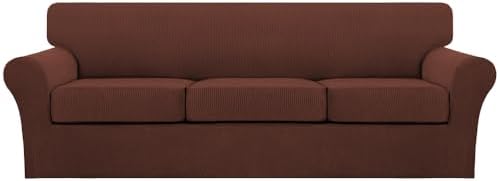 Turquoize 4 Piece Sofa Covers for 3 Cushion Couch Sofa Slipcover Soft Couch Cover for Dogs Washable Furniture Cover with 3 Individual Large Cushion Covers Feature Fabric (Large Sofa, Burnt Brick) by Turquoize