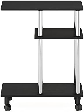 Furinno Turn-N-Tube C Shaped Side Table with Casters, Americano/Stainless Steel - Image 6