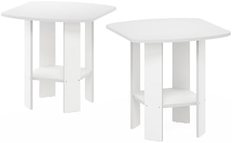 Furinno Simple Design Side Table Set of 2, 2-Tier Modern End Table with Soft Edges, Open Shelves Night Stand, Bedside Table, for Living Room, Bedroom, White - Image 5