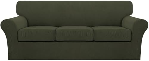 Turquoize 4 Piece Sofa Covers for 3 Cushion Couch Sofa Slipcover Soft Couch Cover for Dogs-Washable Sofa Furniture Cover with 3 Individual Cushion Covers (3 Cushion Sofa, Olive) by Turquoize