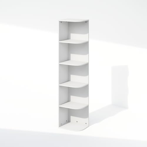 Furinno Reed Corner Shelf, 5-Tier Corner Bookshelf, Book Shelf, Corner Shelves, Storage Rack, for Organization and Storage, Home Office, Living Room, White - Image 4