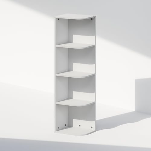 Furinno Reed Corner Shelf, 4-Tier Corner Bookshelf, Book Shelf, Corner Shelves, Storage Rack, for Organization and Storage, Home Office, Living Room, White - Image 4