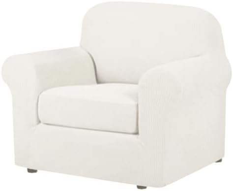 H.VERSAILTEX 2 Piece Couch Cover Stretch Stylish Chair Cover Furniture Protector Featuring Jacquard Textured Twill Fabric High Spandex Slipcover (Chair, Porcelain White) by HVERSAILTEX