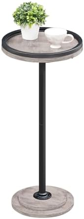 HOOBRO Small Round Side Table, Drink Table, Coffee Martini Table with Pedestal Accent for Small Spaces in Living Room, Bedroom, Sofa Couch, Greige and Black BG168BZ01 by HOOBRO