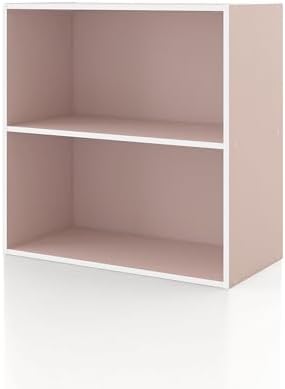 Homes: Inside + Out Apexa 2-Tier Cube Storage Organizer Shelves, Stackable Wood Bookcase Fits Cubby Bins for Organization, Dorm Teen Room Decor & Home Office, Light Pink by HOMESInsideOut