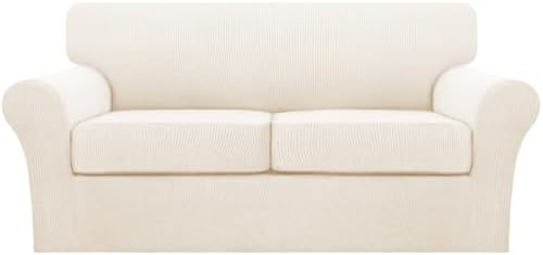 Turquoize 3 Piece Sofa Covers for 2 Cushion Couch Sofa Slipcover Soft Couch Cover for Dogs-Washable Furniture Cover with 2 Individual Covers, Feature Fabric (2 Cushion Sofa, Cream) by Turquoize