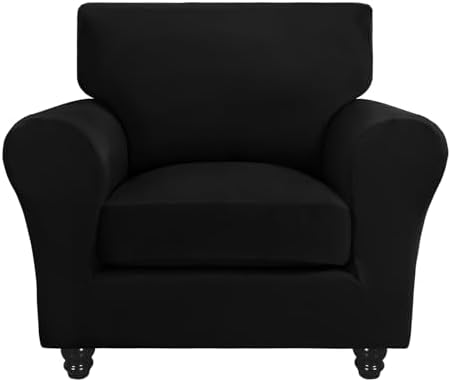 SearchI Stretch Sofa Cover Couch Covers, 2 Piece Armchair Slipcover with Separate Chair Cushion Cover, Washable Furniture Protector for Living Room(Armchair, Black) by SearchI