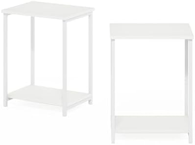 Furinno Simplistic Side Table Set of 2, 2-Tier Modern Metal Frame End Table with Open Shelf, Night Stand, Bedside Table, Easy Assembly, for Living Room, Bedroom, White - Image 6