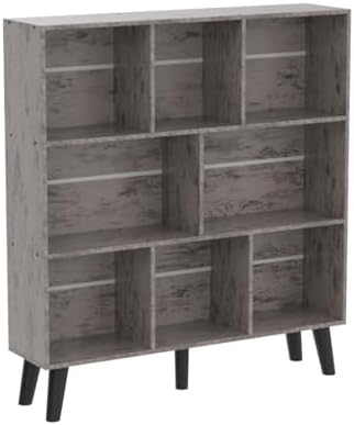 LEYAOYAO 8 Cube Bookshelf, Mid-Century Modern Book Shelf with Legs, Grey - Image 4