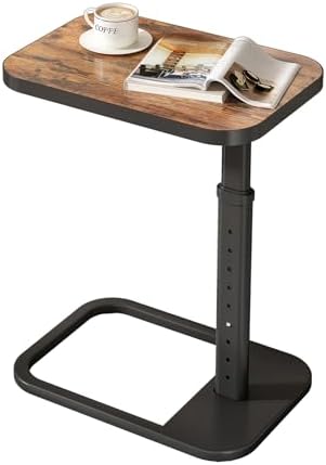 Kitstorack Adjustable Height C-Shaped End Table, 9-Level Side Table with Thickened Metal Rounded Edge, Couch Table Slides Under Sofa or Bed, Eating, Working, TV Tray Table for Small Spaces, Brown by Kitstorack
