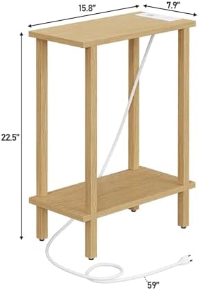 TUTOTAK Narrow Side Table, 2-Tier Small End Table with Charging Station - Image 2