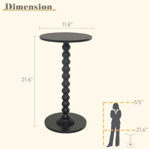 Fultyle Round Side Table, Small Drink Table for Small Spaces, Modern Accent End Table Nightstand with Solid Wood Leg for Living Room, Bedroom, Corners, and Office (Black) - Image 3