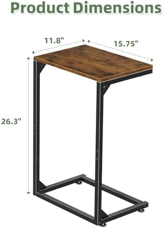 Simple Trending C Shaped Side Table, Small End Table Set of 2, TV Trays Sofa Couch Table for Living Room, Bedside, Rustic Brown - Image 3
