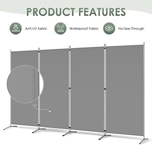 RANTILA 4 Panel Room Divider, 6 Ft Tall Folding Privacy Screen Room Dividers, Freestanding Room Partition Wall Dividers, 136''W x 20''D x 71''H, Grey - Image 3