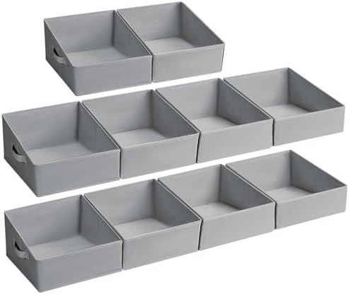 DIMJ Closet Storage Bins 10 Pack - Fabric Storage Baskets for Shelves, Collapsible Clothes Organizer with Handles, Trapezoid Shelf Organization Storage Cubes for Purse, Toys, Books, Towel, Clothes by DiMJ