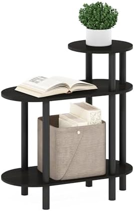 Furinno Turn-N-Tube Side Table, 3-Tier Oval Sofa End Table with Open Shelf, Toolless Assembly Night Stand, Bedside Table, for Living Room, Bedroom, Espresso by Furinno-FitsYourSpaceFitsYourBudget