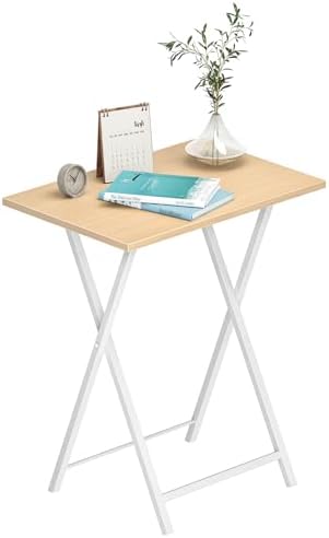 HOOBRO Folding TV Tray Tables, Set of 2 Side Table for Small Space, Industrial Snack Tables for Eating at Couch, Stable Metal Frame, Easy Assembly, Space Saving, Natural and White WN25BZ01 - Image 4