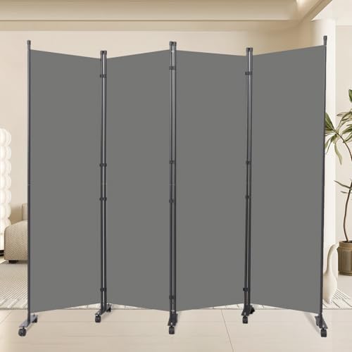 88" W 4 Panel Room Divider, Portable Privacy Screen W/Wheels Freestanding by YASRKML