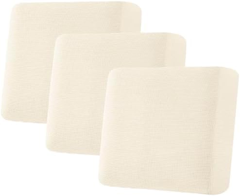 H.VERSAILTEX Super Stretch Individual Seat Sofa Covers Couch Slipcover Sets Thick Jacquard Textured Twill Fabric (3 Piece XL Sofa Cushion Covers, Natural) by HVERSAILTEX