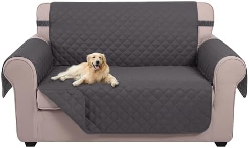 U-NICE HOME Loveseat Sofa Cover for 2 Cushion Couch, Dark Grey by U-NICEHOME