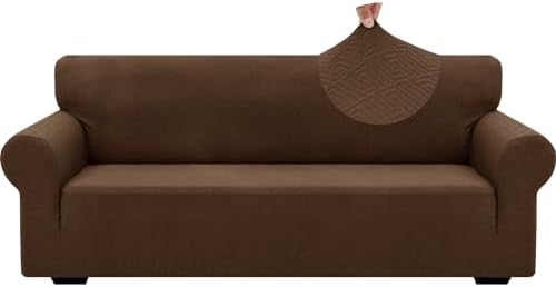 ZNSAYOTX 1 Piece Jacquard Couch Covers for 3 Cushion Couch Living Room High Stretch Sofa Cover Pets Dogs Friendly Anti Slip Thickened Slipcovers Furniture Protector (Large, New Pattern Coffee) by ZNSAYOTX