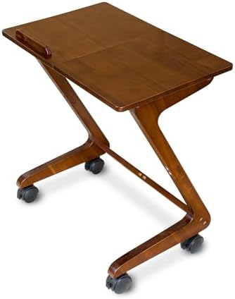 FLYJOE Solid Rubberwood TV Tray Table with Casters, Z-Shaped, Dark Walnut by FLYJOE