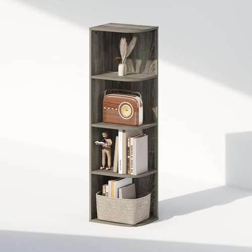 Furinno Reed Corner Shelf, 4-Tier Corner Bookshelf, Book Shelf, Corner Shelves, Storage Rack, for Organization and Storage, Home Office, Living Room, French Oak by Furinno-FitsYourSpaceFitsYourBudget
