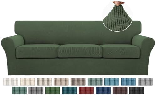 Turquoize 4 Piece Sofa Covers for 3 Cushion Couch Sofa Slipcover Soft Couch Cover for Dogs-Washable Sofa Furniture Covers with 3 Individual Large Cushion Covers (XL Sofa, Bronze Green) by Turquoize