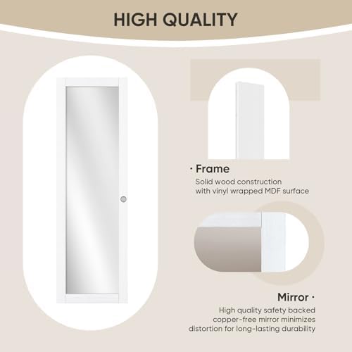 JUBEST 120" x 80" Mirror Closet Door, Preassembled One Side Mirror Door with Hardware Kit & Matching Fascia, Solid Wood Frame with Water-Proof PVC Surface, Easy to Install, White - Image 5