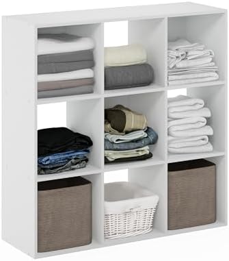 Furinno PELLI Closet Organizers and Storage, 9-Cube Closet Organizer, Open Shelf Closet Storage, for Wardrobe, Bedroom, Living Room, White by Furinno-FitsYourSpaceFitsYourBudget