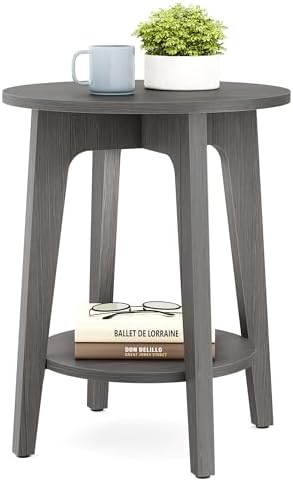 VASAGLE Round Side Table with Lower Shelf, End Table for Small Spaces by Unknown