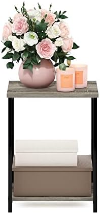 Furinno Simplistic 2-Tier Metal Frame Side Table, French Oak - Image 4